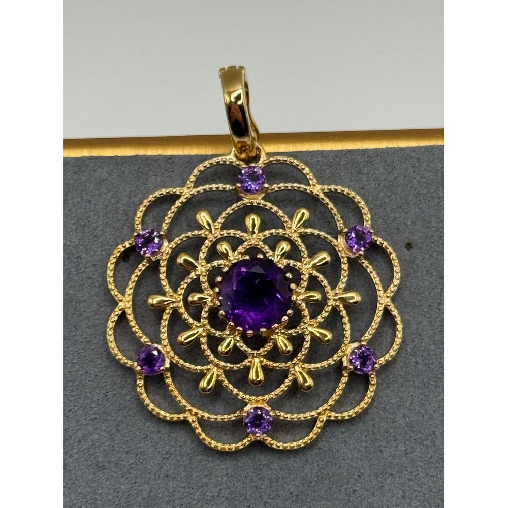 Sterling Silver‎ Vermeil Purple Stone Enhancer Pendant Signed PAJ